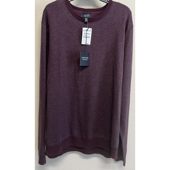 Nordstrom Men's Shop Wool Blend Sweater Size XXL Plum Birdseye Print NEW - Picture 1 of 9